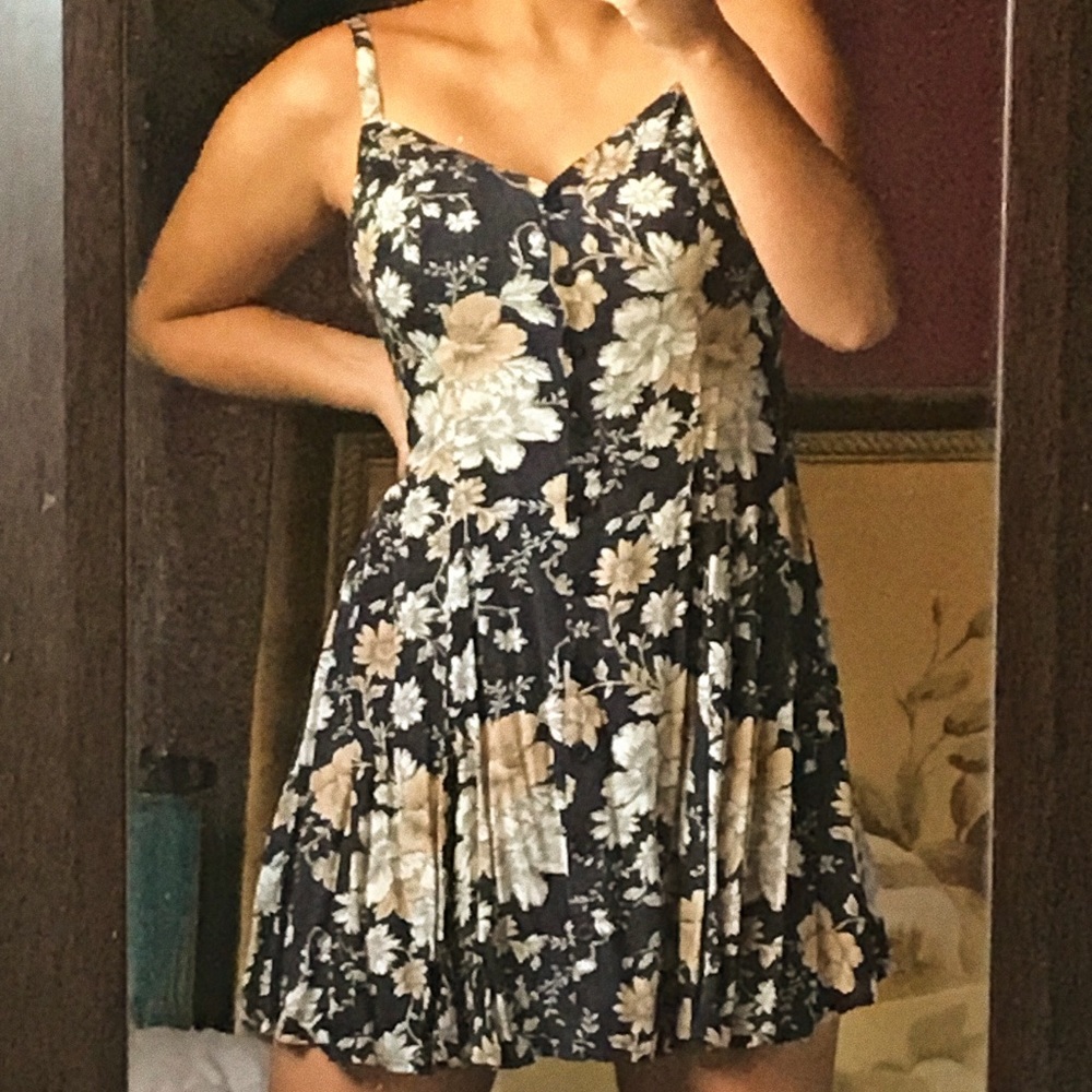 Navy Blue Dress with Floral Print
